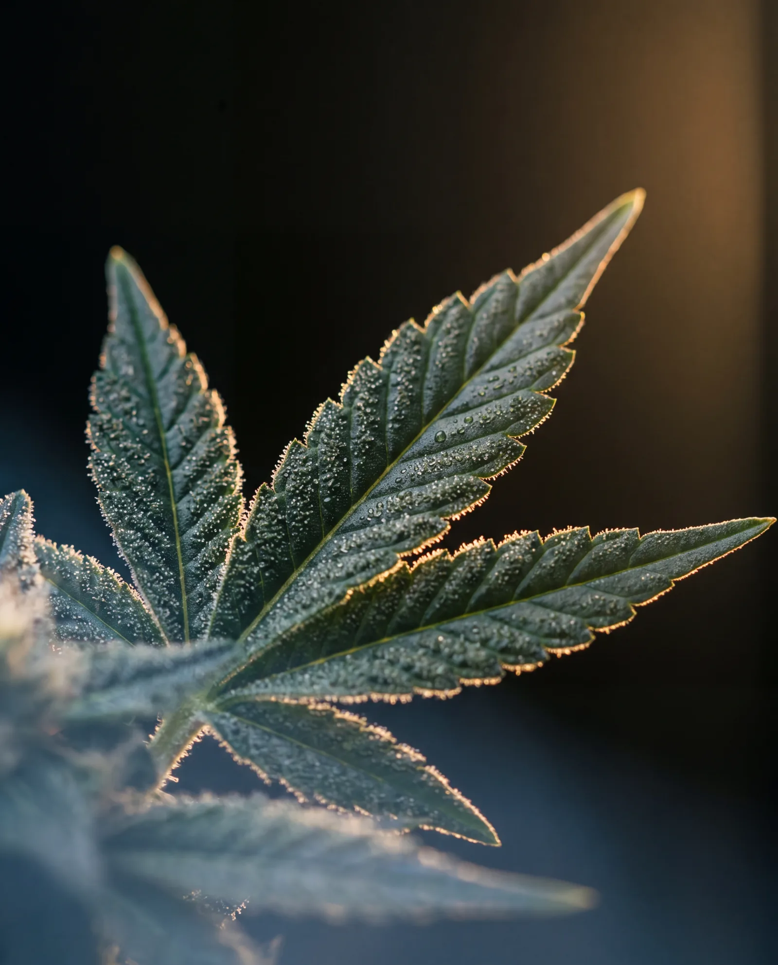 Frost-covered premium cannabis leaf macro — quality you can see