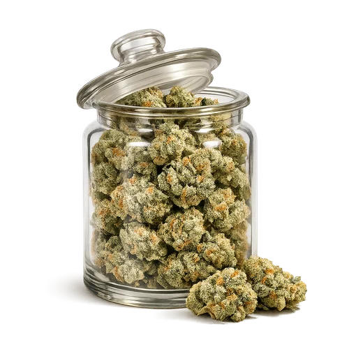 Cannabis flower in a glass jar